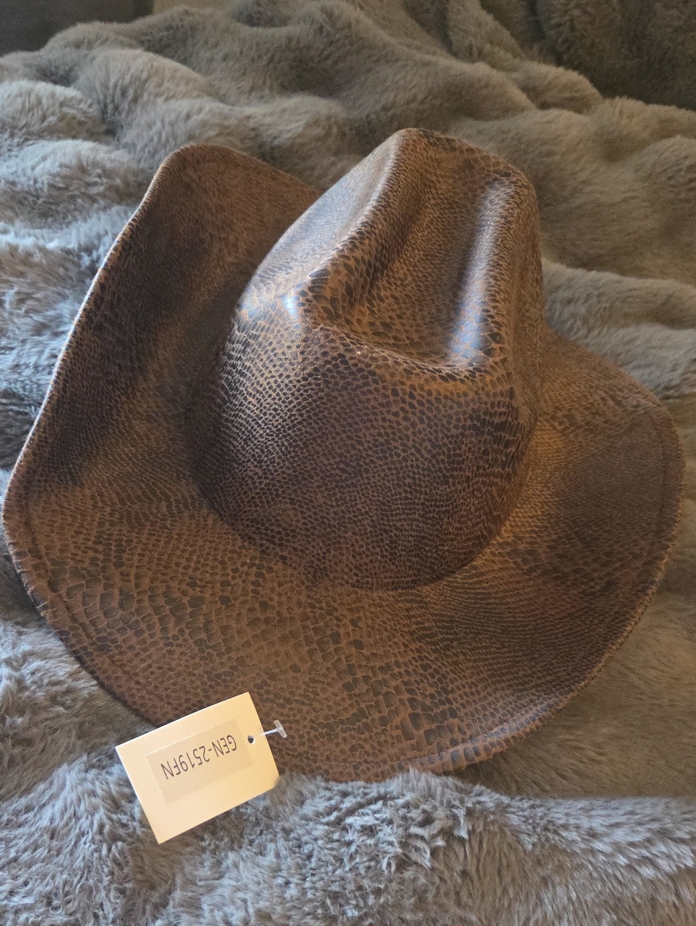 Women's Brown Textured Faux Leather Cowboy Hat